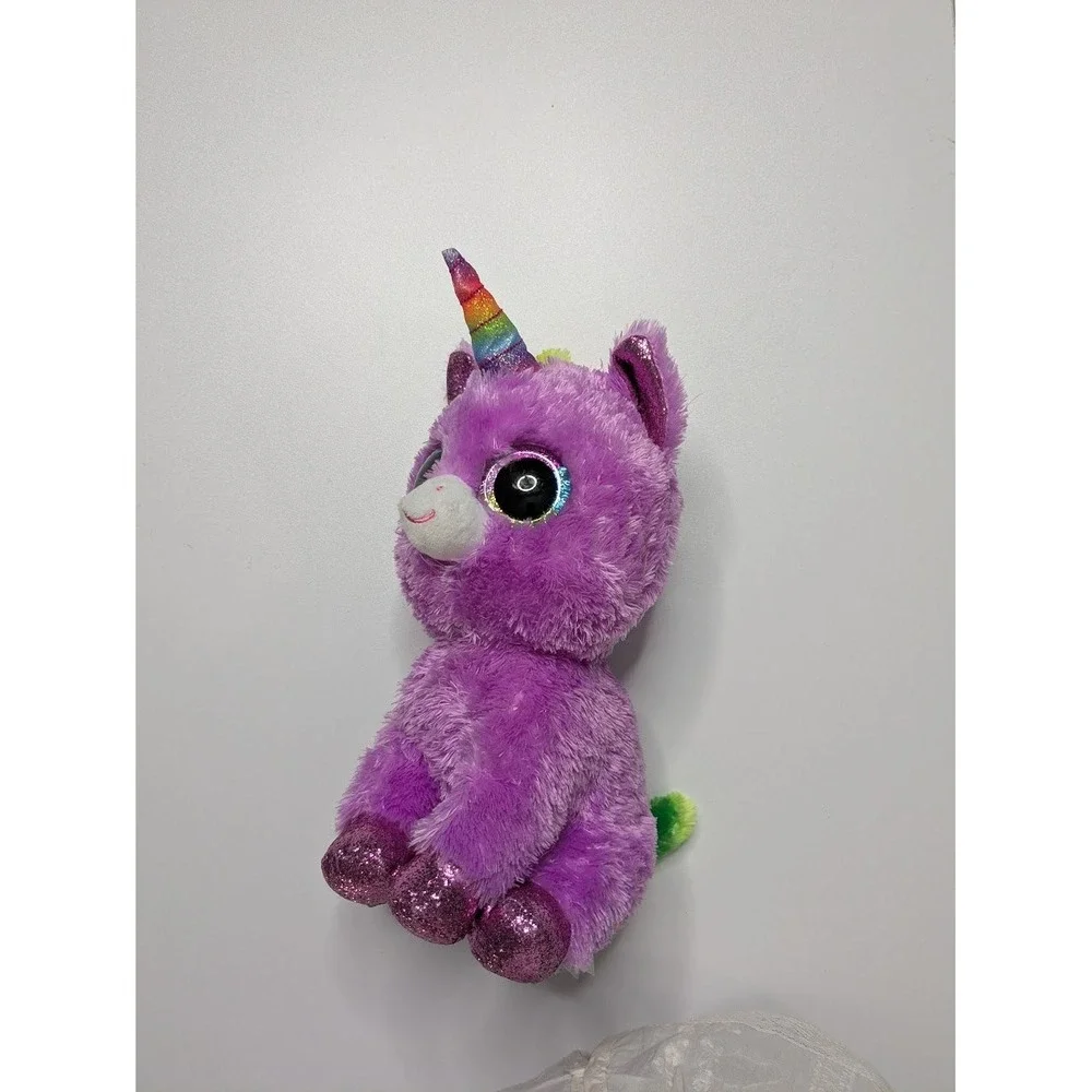 Plush Ty Beanie Boos Rosette Purple Rainbow Horn Medium Stuffed Animal 10
